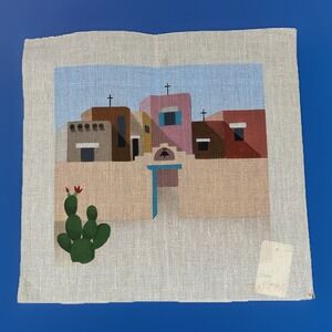 Hand Painted Needlepoint Canvas Southwest Arizona New Mexico Desert Architecture